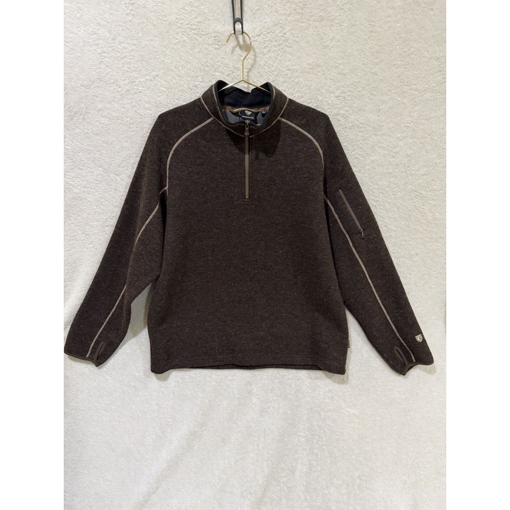 Kuhl Sweater Mens XL Brown Wool Blend Thor 1/4 Zip Thermal‎ Knit Pullover Lined